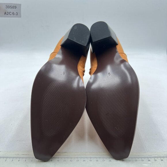 Brown Suede Pointed Toe Chunky Heel Side Zipper Ankle Boot Comfy Winter Bootie - Picture 6 of 7